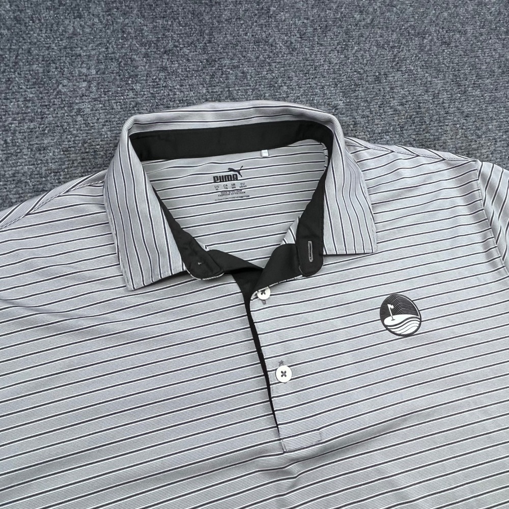 Puma Golf Performance Activewear Gray Striped Polo Shirt